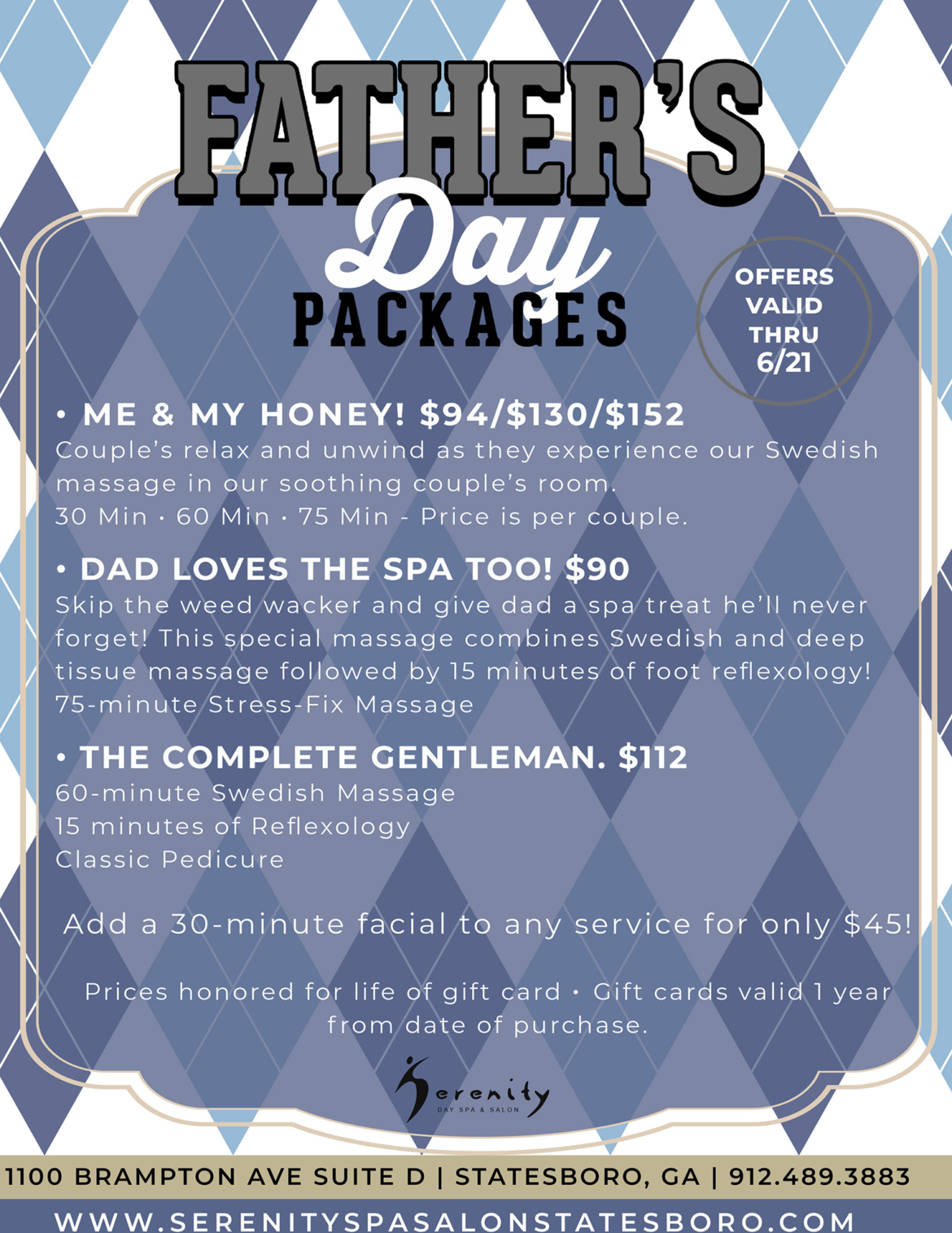FATHERS DAY PACKAGES 2020 FLYER (1) Serenity Day Spa and Salon
